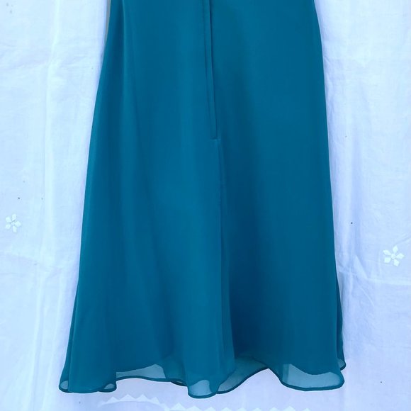 Alfred Angelo Short Bridesmaid Dress SZ 2 Teal Green "Tealness" Halter Chiffon - Picture 4 of 6